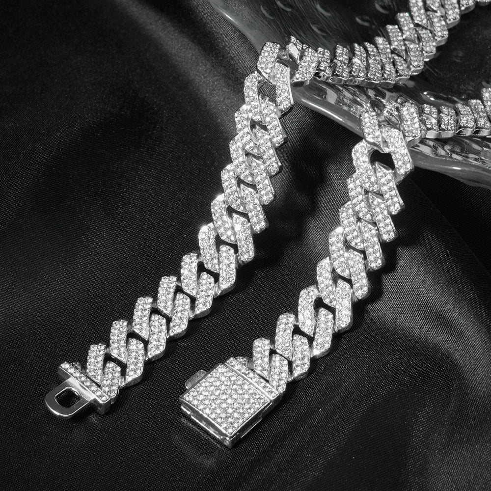 3pc Men's Hip Hop Cuban Chain Watch Set – Iced Out Rhinestone Necklace & Bracelet