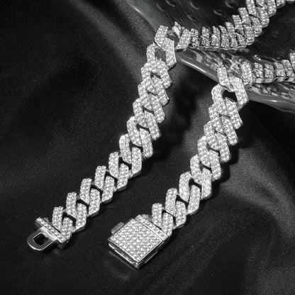 3pc Men's Hip Hop Cuban Chain Watch Set – Iced Out Rhinestone Necklace & Bracelet