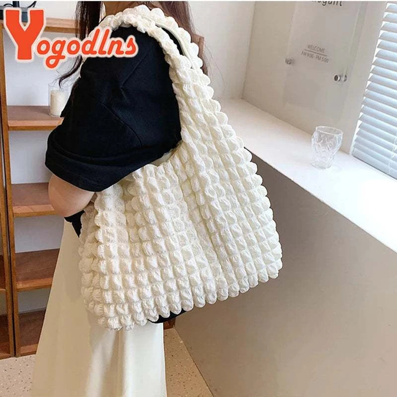 Yogodlns Summer Pleated Cloud Bag Female Candy Color Large Capacity ShThe Plug
