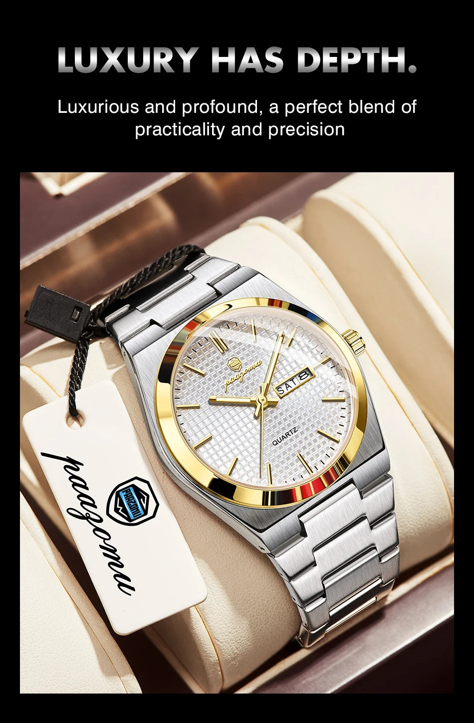 PAAZOMU Men's Luxury Chronograph Watch – Waterproof, Luminous & Date Display