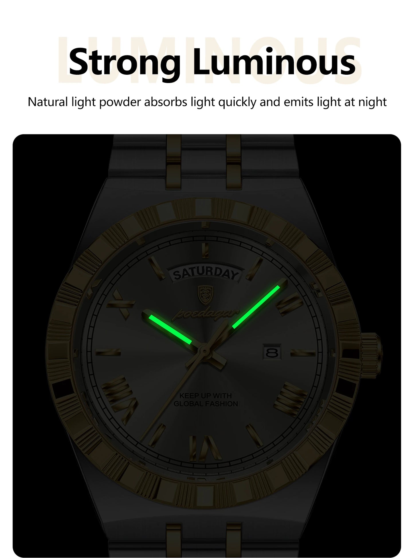POEDAGAR Men's Luxury Quartz Watch – Waterproof, Luminous, Week & Date Display
