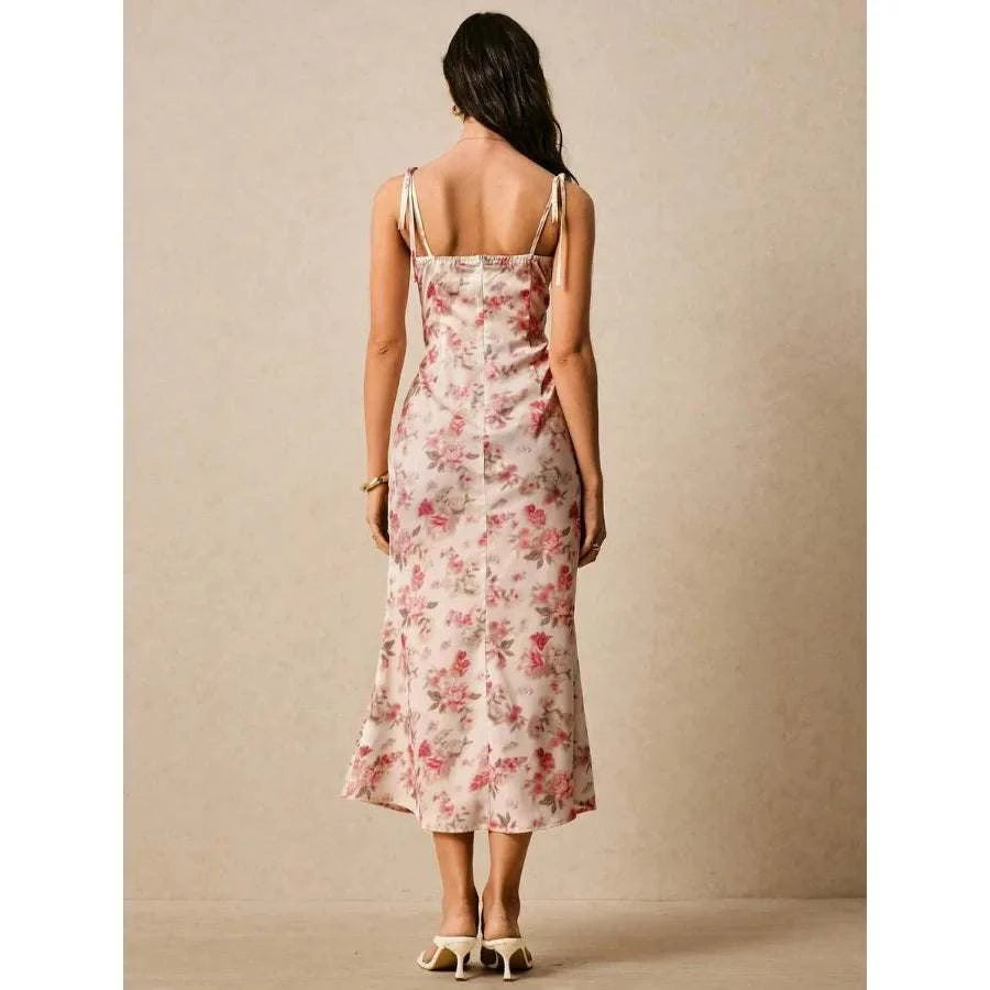 【New style】Women's Floral Print Twist Front Dress Strappy Floral DressThe Plug
