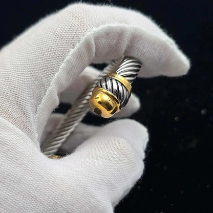 7mm Stainless Steel Cable Bracelet Designed for Women Two-Tone Open TwThe Plug
