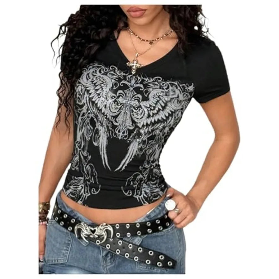 SOLY HUX Women's Graphic Tees Y2K Vintage Gothic Tops 2000s StreetwearThe Plug