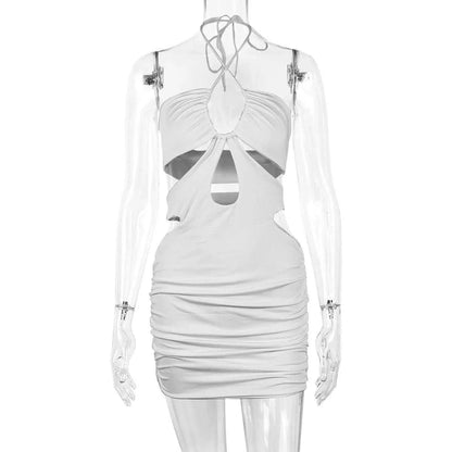 Kesiachiccly Double Layers Ruched Bodycon Dress Women Halter Bandage MThe Plug