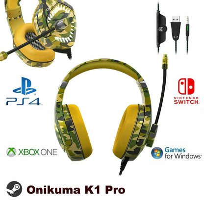 ONIKUMA K1B Pro Camo Elite Stereo Gaming Headset for PS4, Xbox, PC andThe Plug