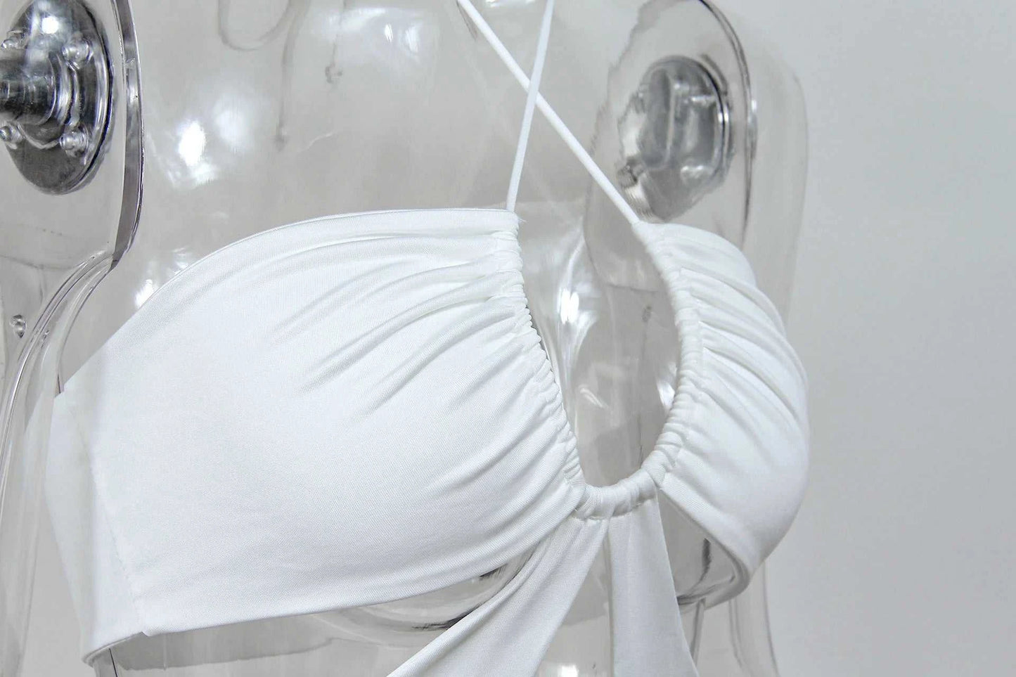 Kesiachiccly Double Layers Ruched Bodycon Dress Women Halter Bandage MThe Plug
