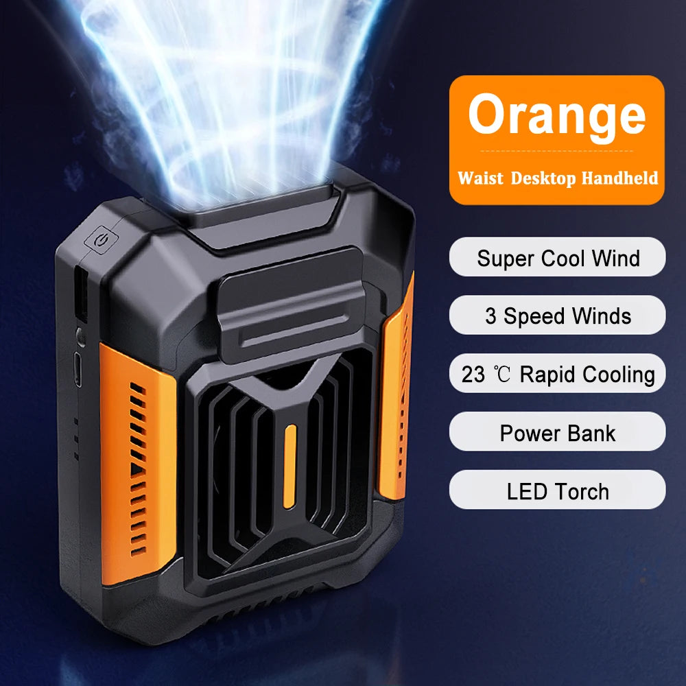 Portable Waist Fan Mini Rechargeable Portable Fan with 4000mAh Power Bank LED Lighting Wireless Fan for Sports Outdoor Working