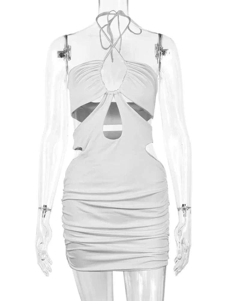 Kesiachiccly Double Layers Ruched Bodycon Dress Women Halter Bandage MThe Plug