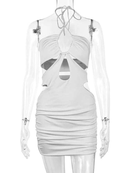 Kesiachiccly Double Layers Ruched Bodycon Dress Women Halter Bandage MThe Plug