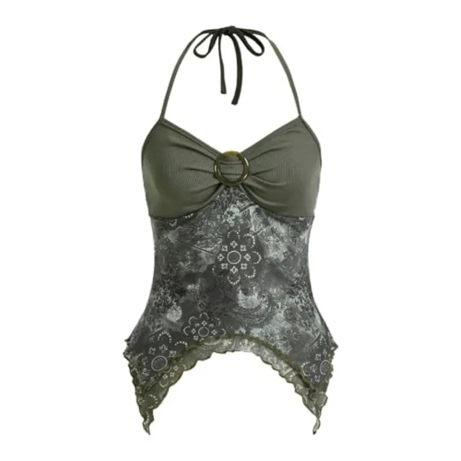 Verdusa Women's Y2k Halter Top Fairy 2000s Clothing Asymmetrical GoingThe Plug