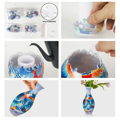 3D Puzzle Vase Panda Flower Porcelain Design Made Plastic Home DecoratThe Plug
