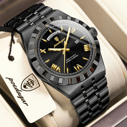 POEDAGAR Men's Luxury Quartz Watch – Waterproof, Luminous, Week & Date Display