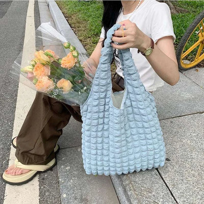 Yogodlns Summer Pleated Cloud Bag Female Candy Color Large Capacity ShThe Plug