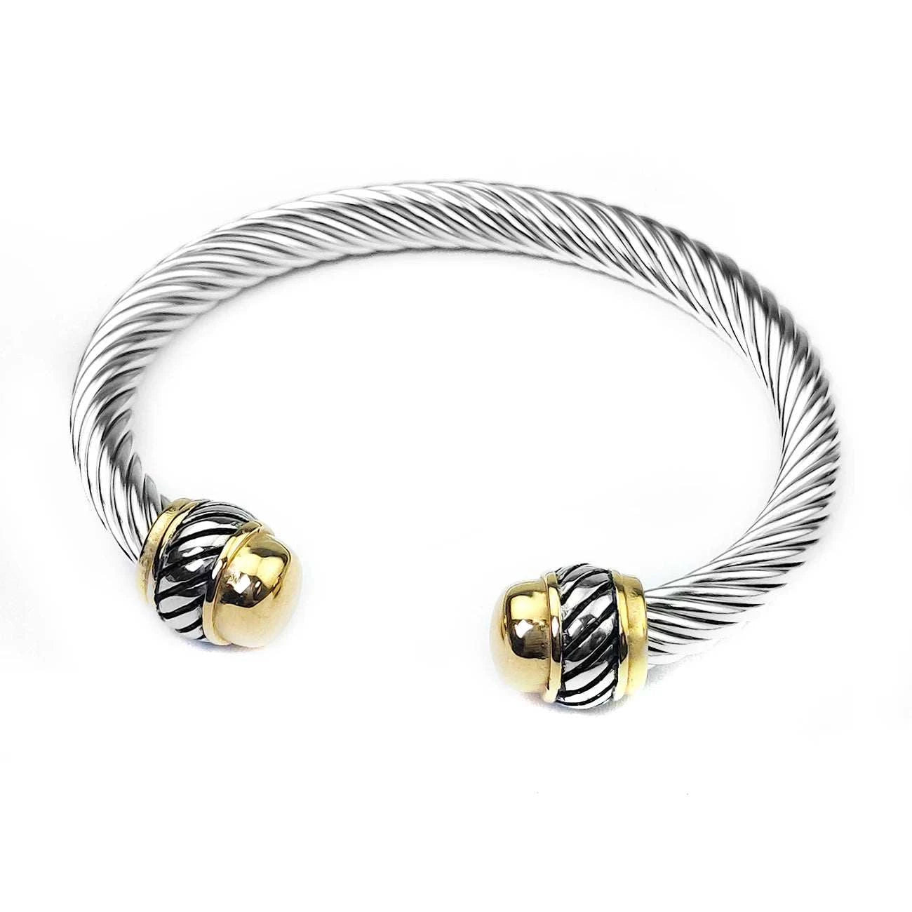 7mm Stainless Steel Cable Bracelet Designed for Women Two-Tone Open TwThe Plug