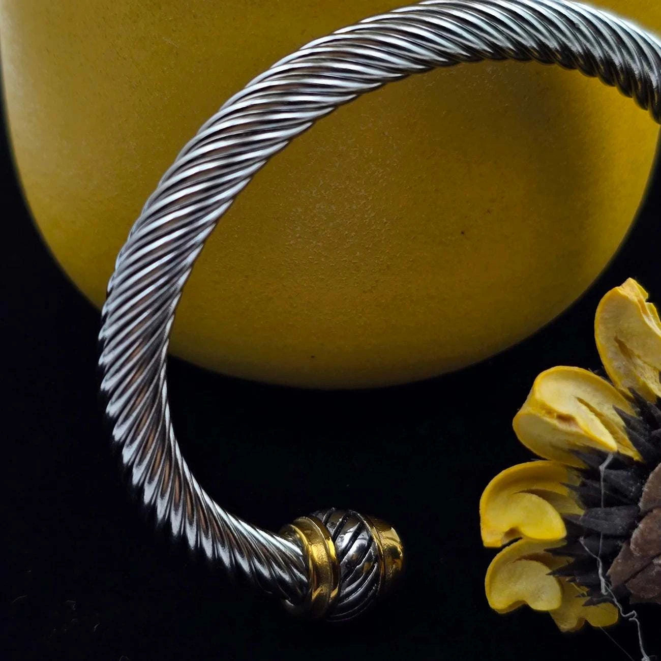 7mm Stainless Steel Cable Bracelet Designed for Women Two-Tone Open TwThe Plug