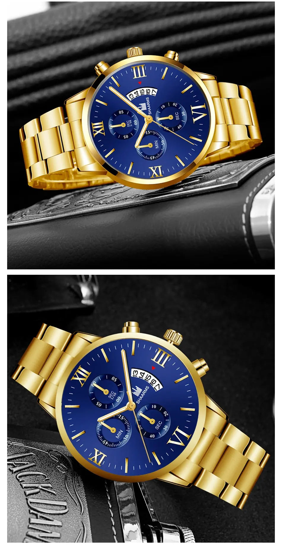 Men's Business Quartz Watch - Three-Eye Calendar, Stainless Steel Band