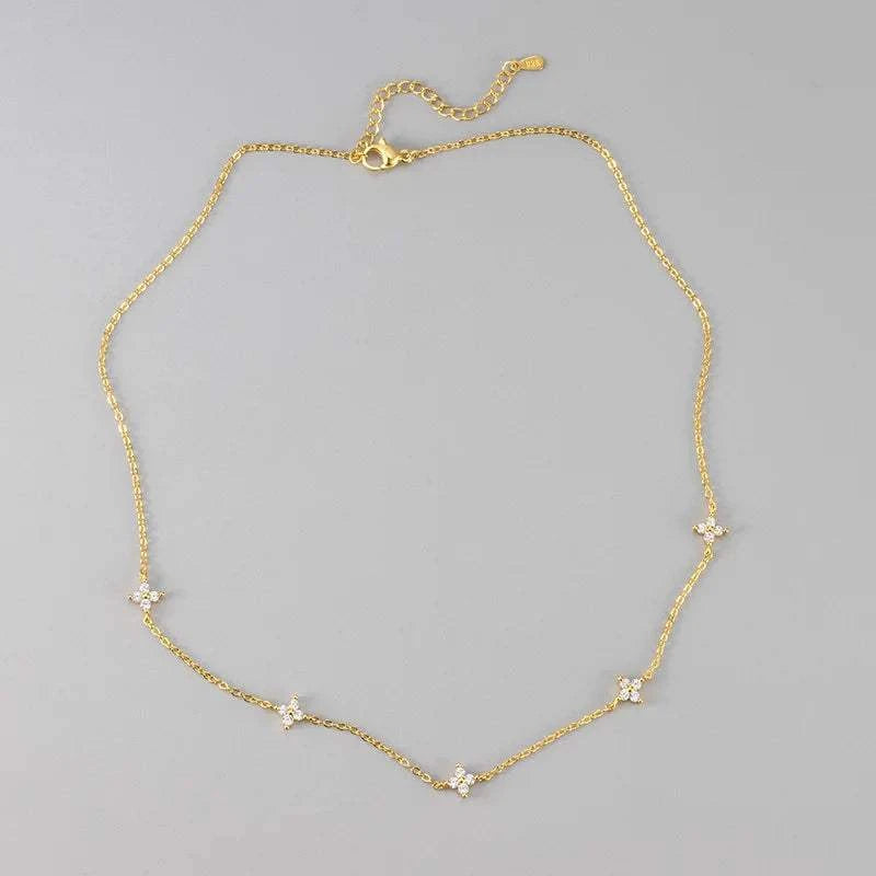 New Stainless Steel Zircon Necklaces for Women 18K Gold Plated Four LeThe Plug