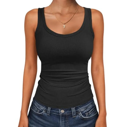 ANRABESS Women's Ribbed Tank Top, Scoop Neck Sleeveless, Fitted Tee foThe Plug