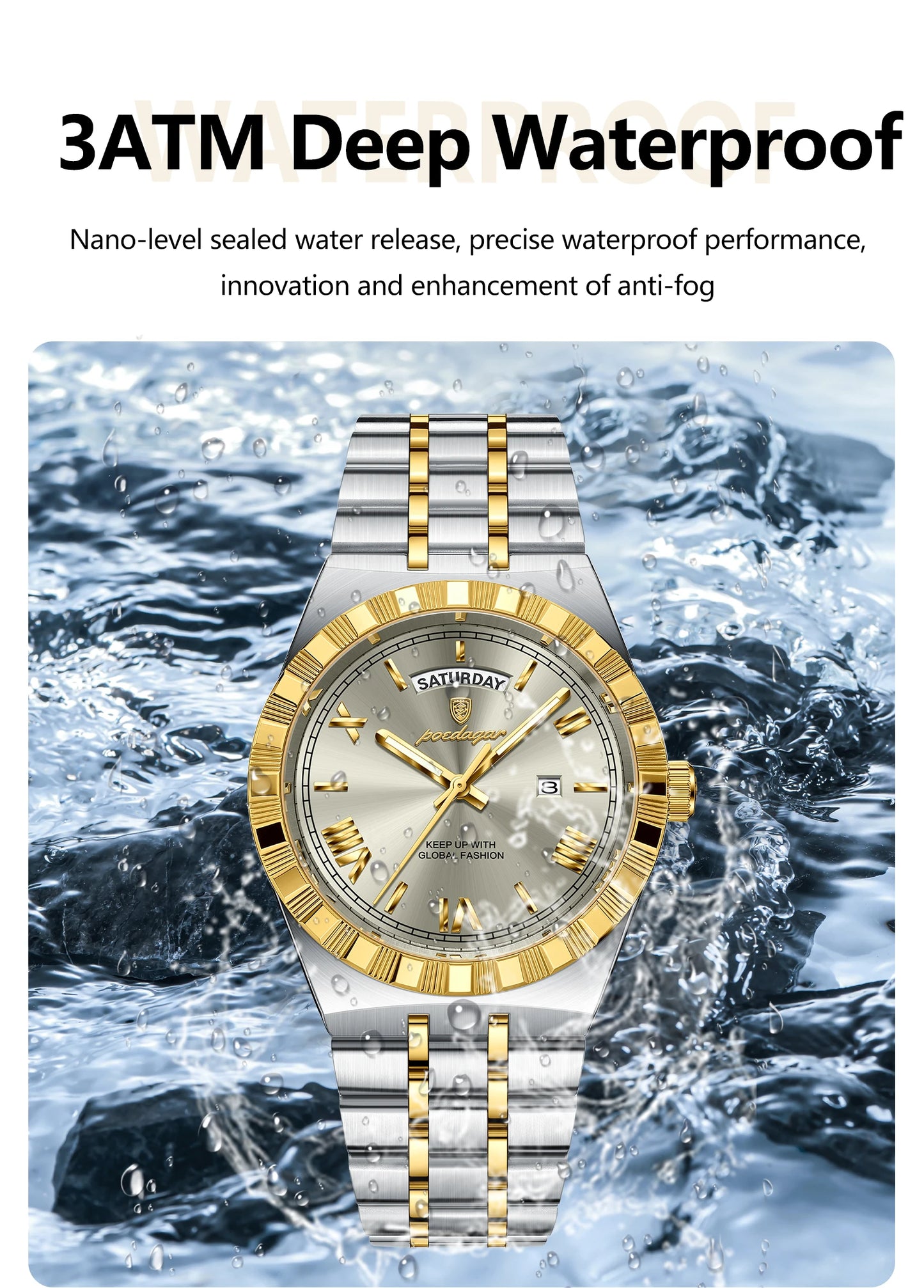 POEDAGAR Men's Luxury Quartz Watch – Waterproof, Luminous, Week & Date Display