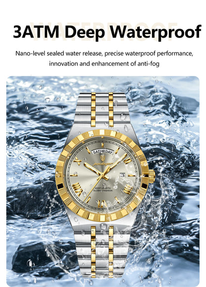 POEDAGAR Men's Luxury Quartz Watch – Waterproof, Luminous, Week & Date Display