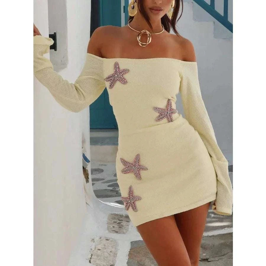 【New style】Women Sequin Starfish Mini Tank Dress Off Shoulder SleeveleThe Plug