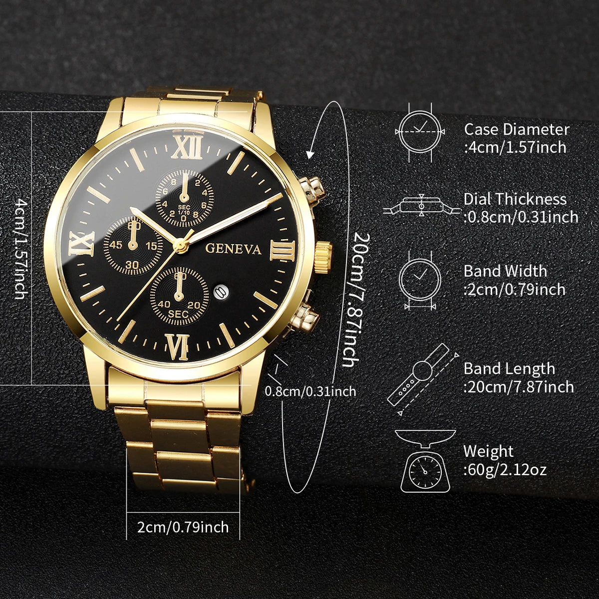 Men's 4pc Fashion Quartz Watch & Jewelry Set – Necklace, Bracelet & Ring