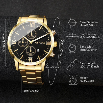 Men's 4pc Fashion Quartz Watch & Jewelry Set – Necklace, Bracelet & Ring