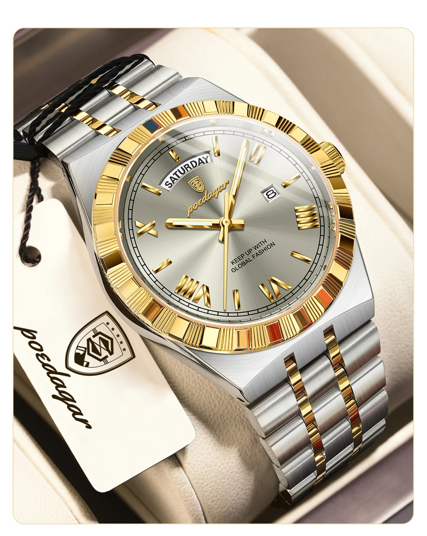 POEDAGAR Men's Luxury Quartz Watch – Waterproof, Luminous, Week & Date Display