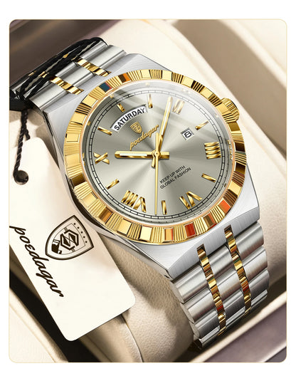 POEDAGAR Men's Luxury Quartz Watch – Waterproof, Luminous, Week & Date Display