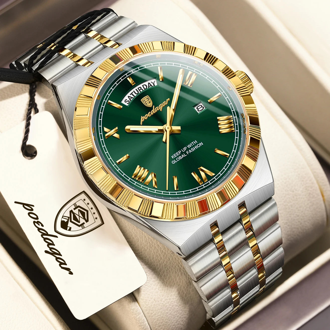 POEDAGAR Men's Luxury Quartz Watch – Waterproof, Luminous, Week & Date Display