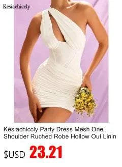 Kesiachiccly Double Layers Ruched Bodycon Dress Women Halter Bandage MThe Plug