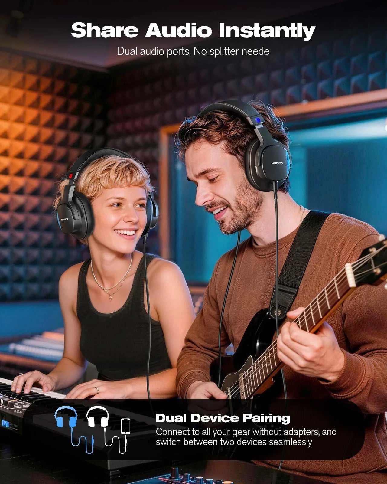 NEW NUBWO HD01 Studio Wired Headphones Hi-Res Over Ear Headphones 180°The Plug