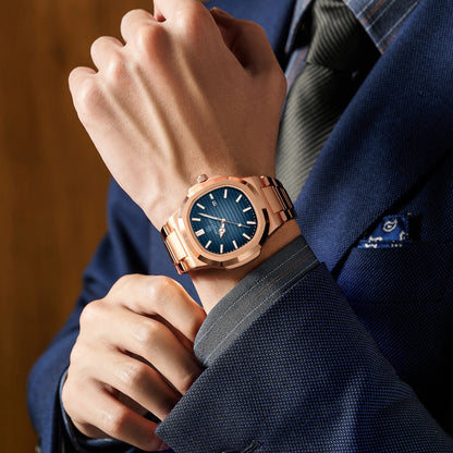 Men's Stainless Steel Waterproof Quartz Watch - Luminous Date & Week Display