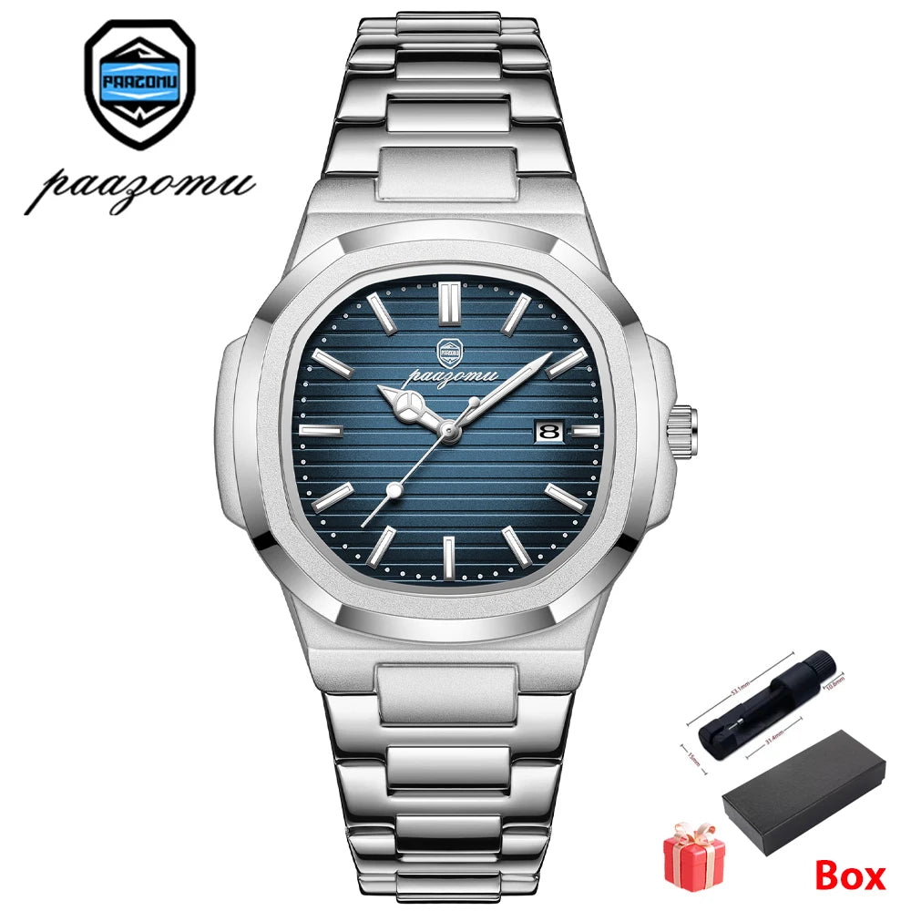 Men's Stainless Steel Waterproof Quartz Watch - Luminous Date & Week Display