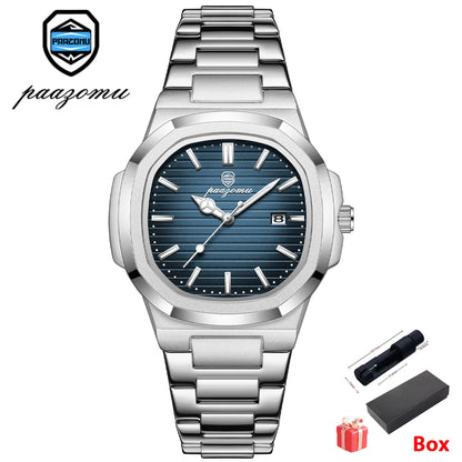 Men's Stainless Steel Waterproof Quartz Watch - Luminous Date & Week Display