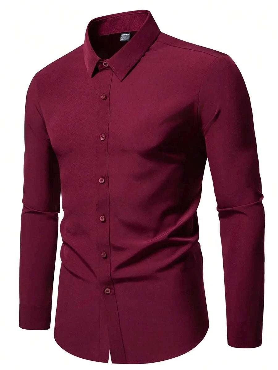 Solid Color Long Sleeve Casual Shirt With Turn-Down Collar For MenThe Plug