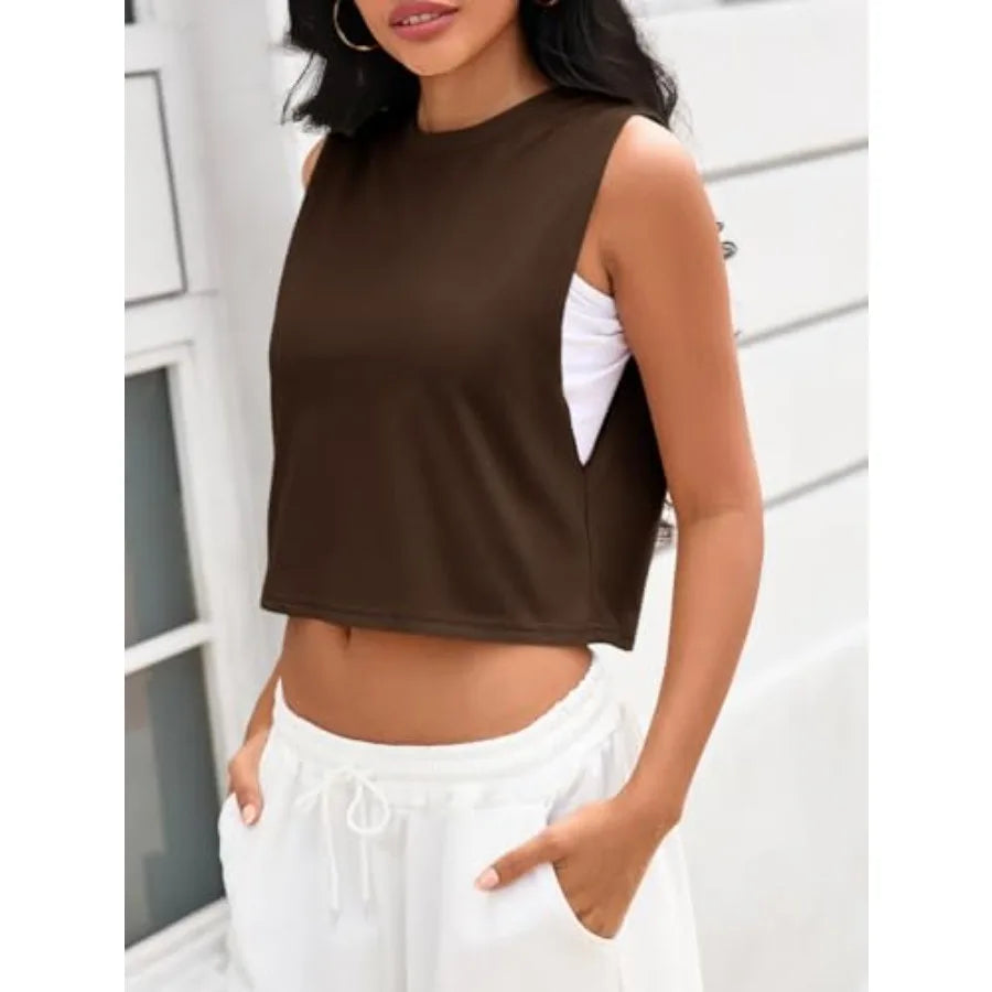 Fisoew Womens Workout Cropped Tank Tops Boxy Loose Fit Casual SleeveleThe Plug