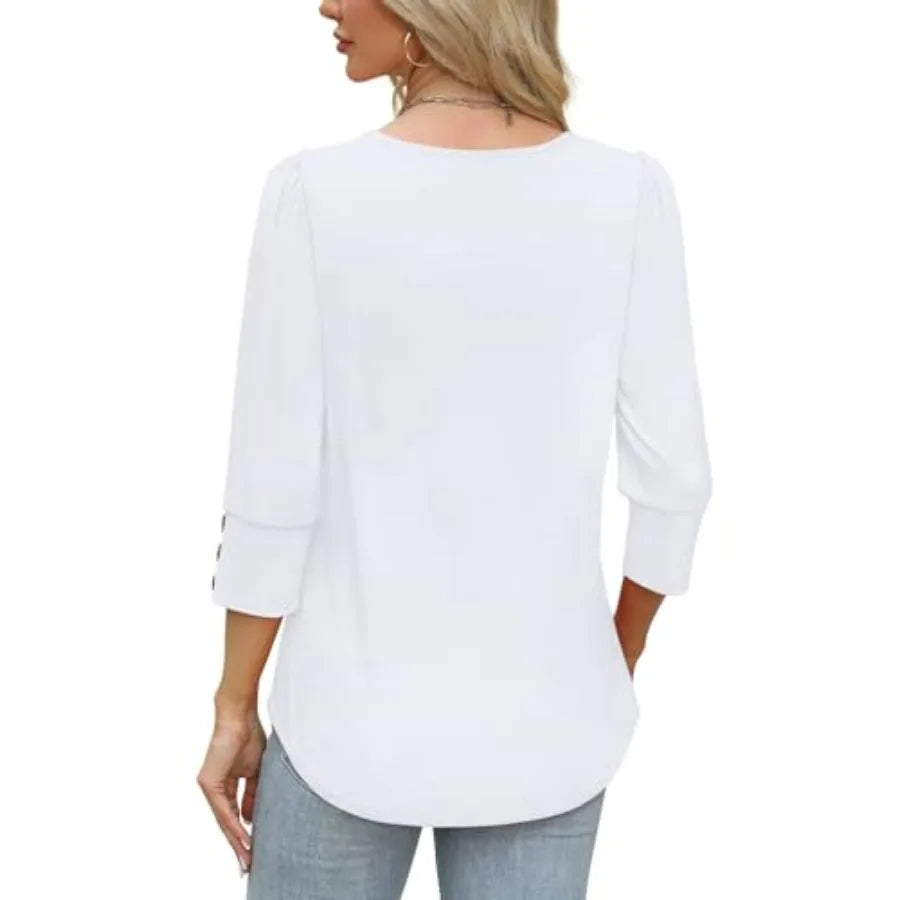 OFEEFAN Womens Tops 3/4 Sleeve with Buttons Dressy Casual Blouses SummThe Plug