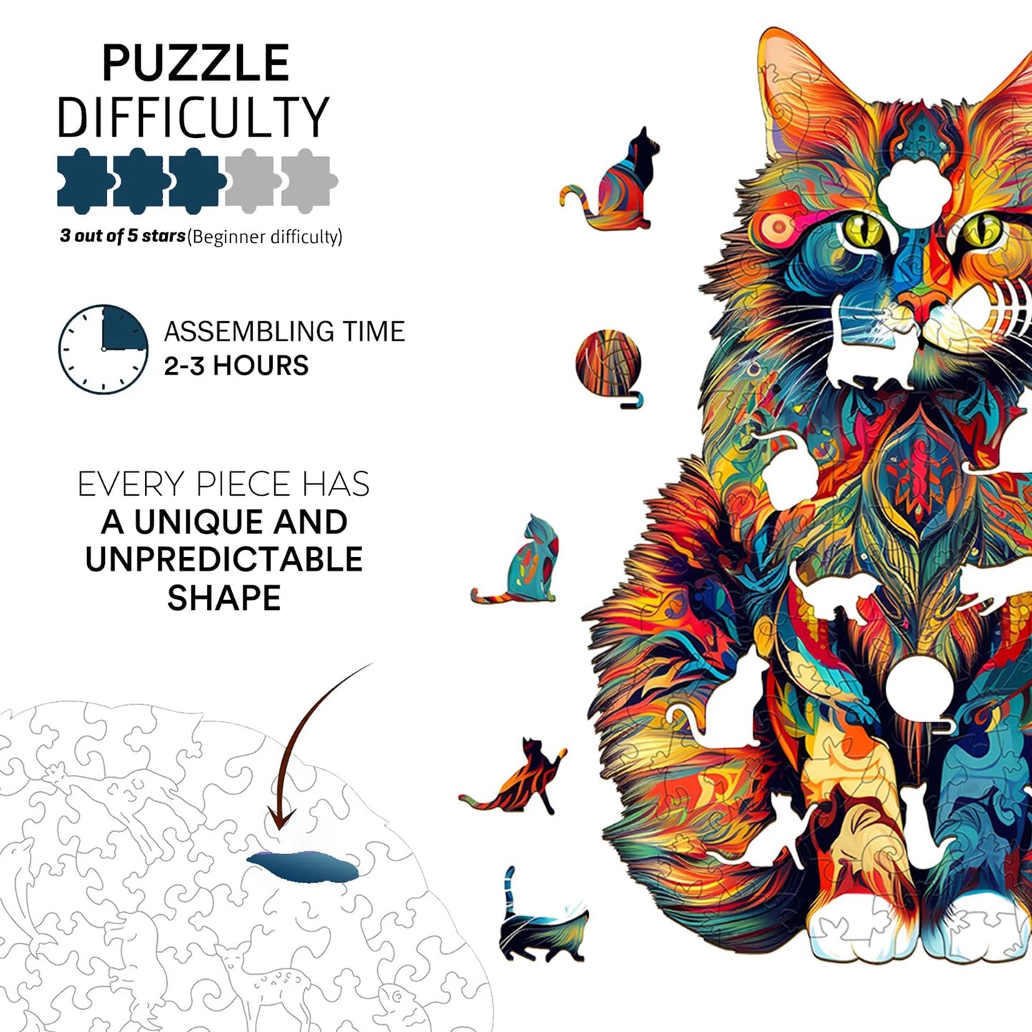 Cat Pattern Wooden Puzzle Animal Shape Wood Puzzles unique Cat Shapes The Plug