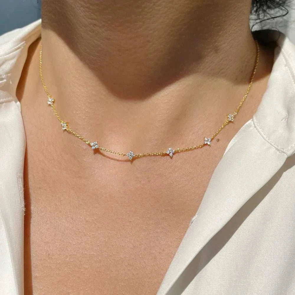 New Stainless Steel Zircon Necklaces for Women 18K Gold Plated Four LeThe Plug