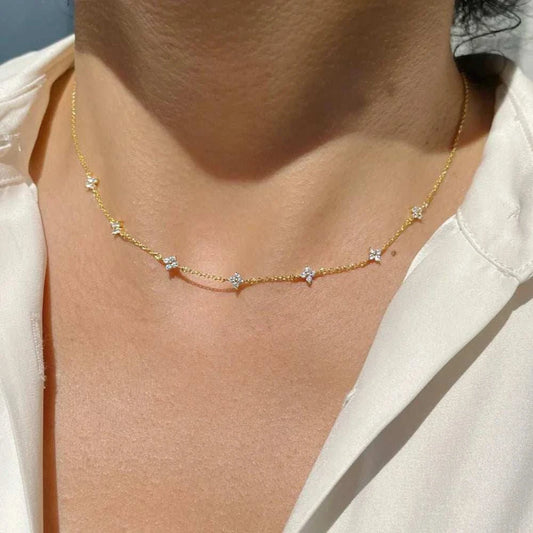 New Stainless Steel Zircon Necklaces for Women 18K Gold Plated Four LeThe Plug