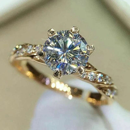 Huitan Classic 6 Claw Cubic Zirconia Rings for Women Luxury Gold ColorThe Plug