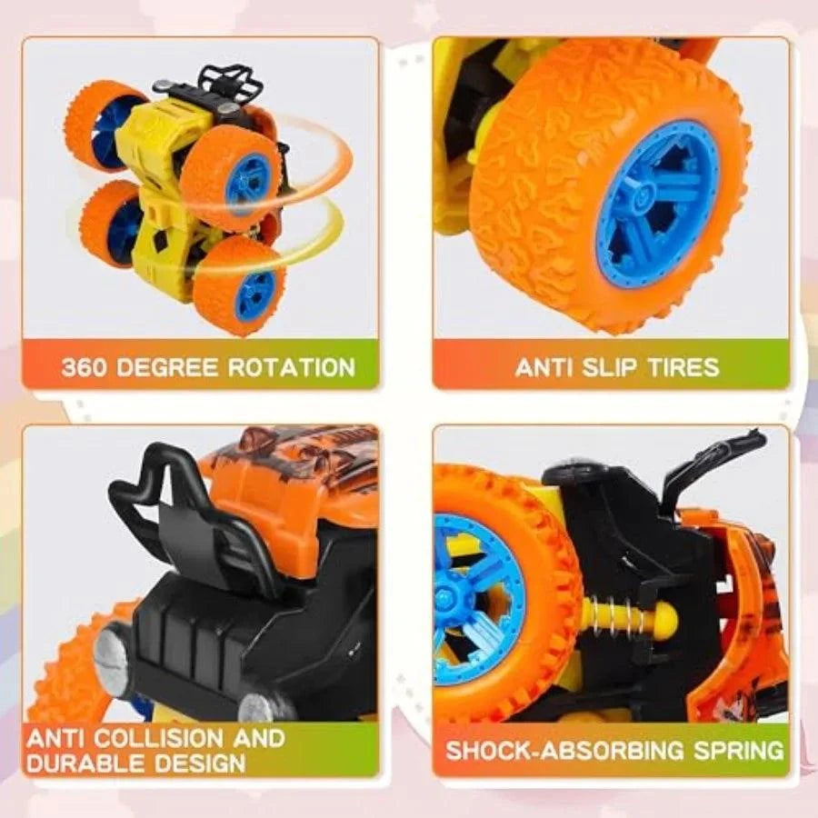 Monster Truck for Boys 3 4 5 6 7 Year Old, 4 Pack Push and Go FrictionThe Plug