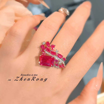 Fashion Red Corundum Ring for Women - Luxury Simulated Blood Red High-The Plug
