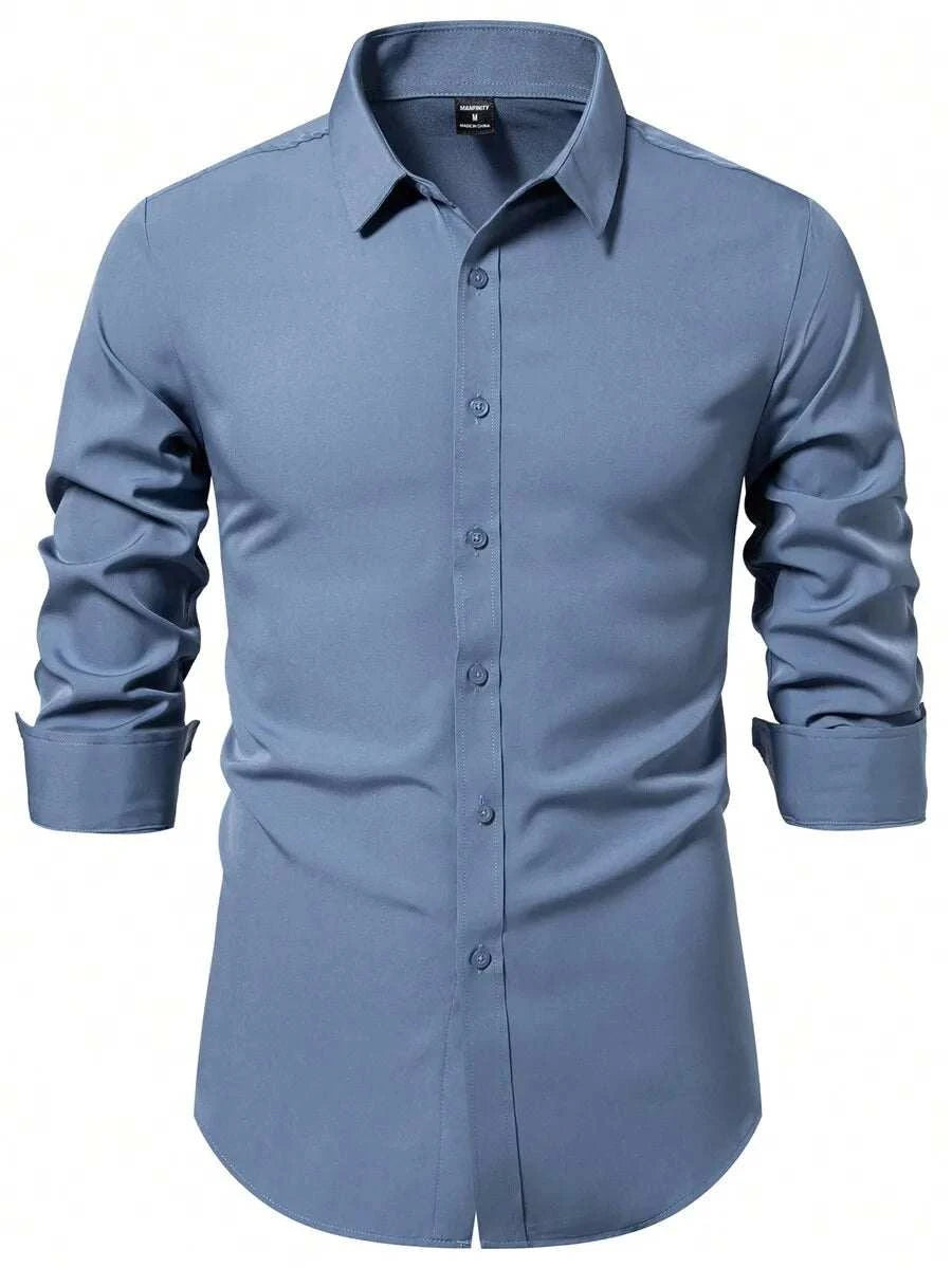 Solid Color Long Sleeve Casual Shirt With Turn-Down Collar For MenThe Plug
