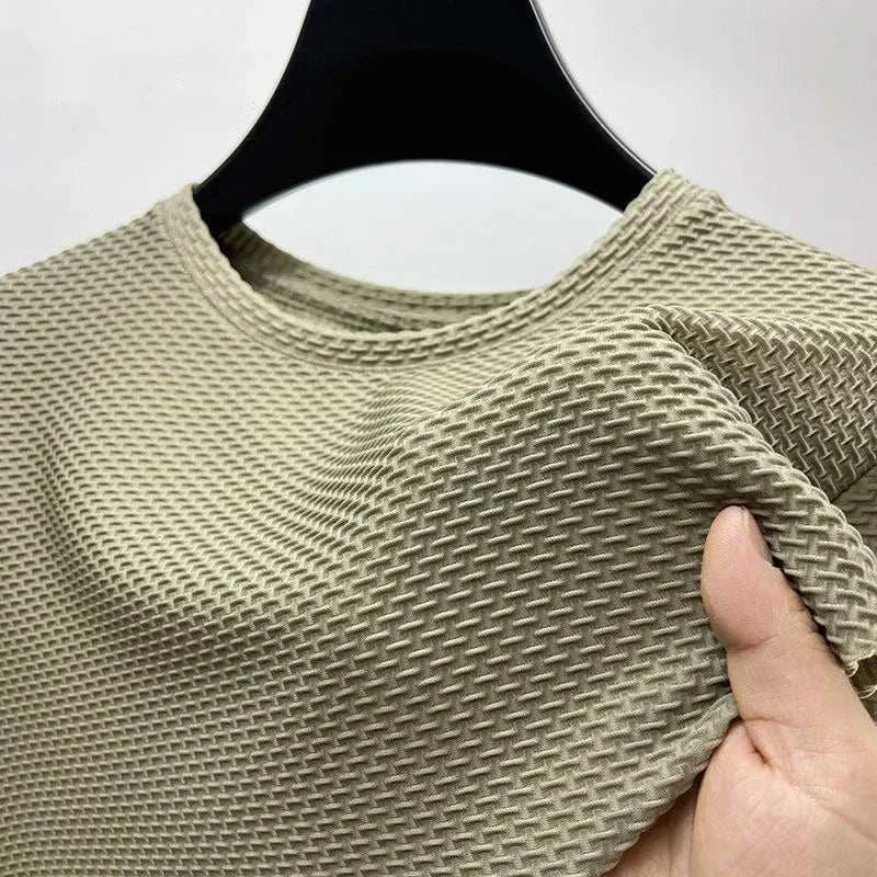 Summer Ice Silk High-End Solid Color High Quality Short Sleeve T ShirtThe Plug