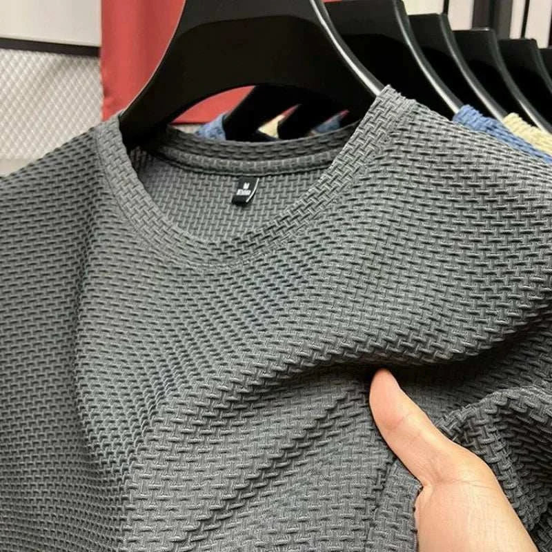 Summer Ice Silk High-End Solid Color High Quality Short Sleeve T ShirtThe Plug