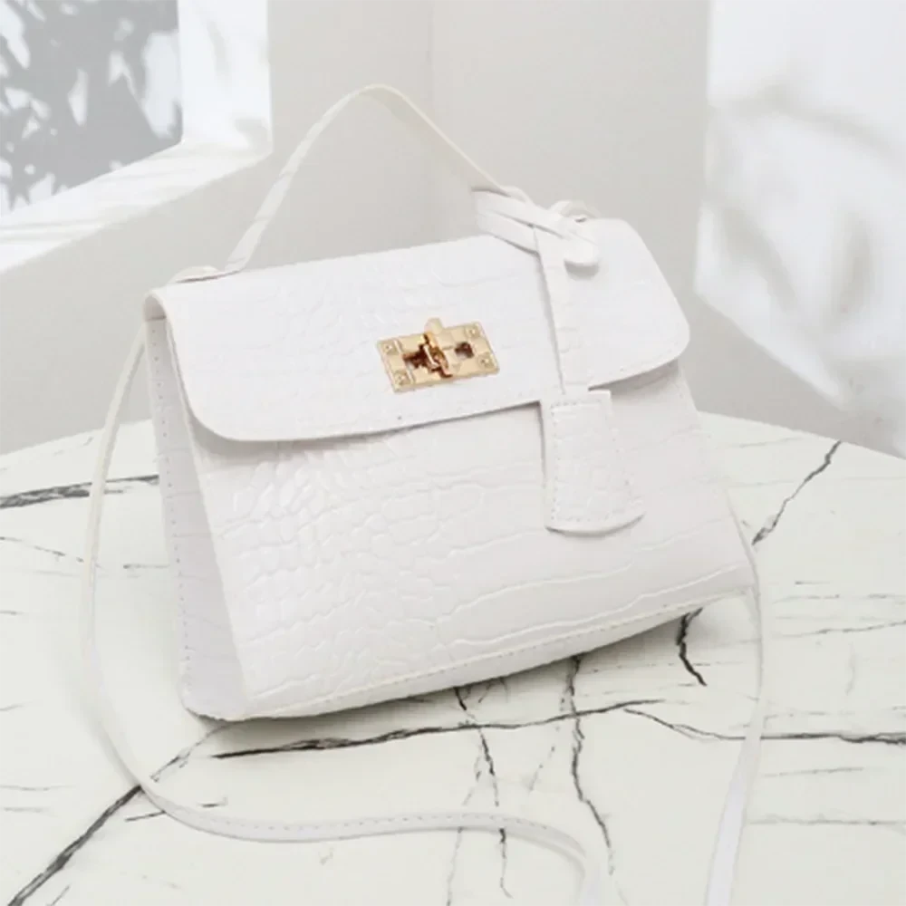 Stylish PU crocodile print baguette handbag for women with hasp closure and soft texture