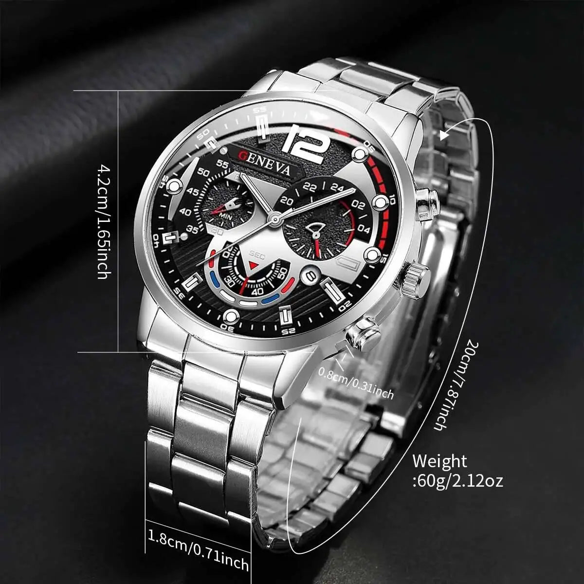 Men's 4pc Fashion Quartz Watch & Jewelry Set – Necklace, Bracelet & Ring